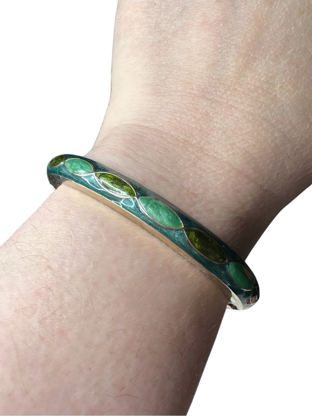 Green Enamel Leaf Motif Bangle Bracelet